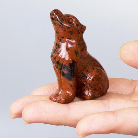 2.1 Inch Red Obsidian Wolf Healing Crystal Stone Energy Gemstones Statue - Picture 3 of 6